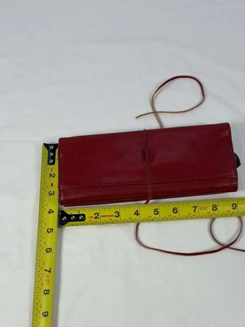 Things Remembered Vintage Red Leather Folding Wallet Case with Tie String 9x4